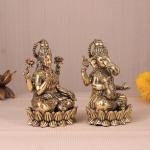 Intricate Ganesha and Lakshmi Superfine Brass Idols with Clear Detailing - 6" Height